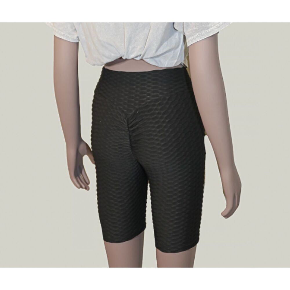 Black Textured Biker Shorts Small High Waisted Activewear - Picture 3 of 3